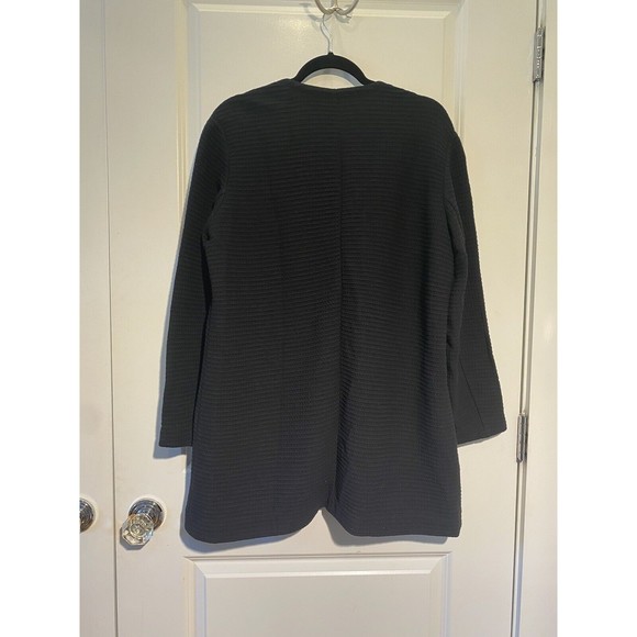 Eileen Fisher Classic Black Geometric Stretch Textured Open Front Jacket Large - Picture 3 of 9